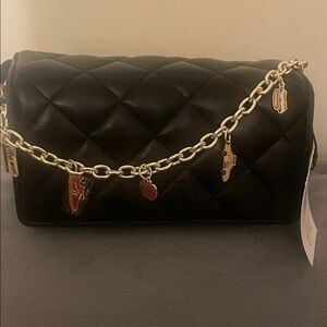 Steve Madden Black Quilted Shoulder Bag with Gold Chain